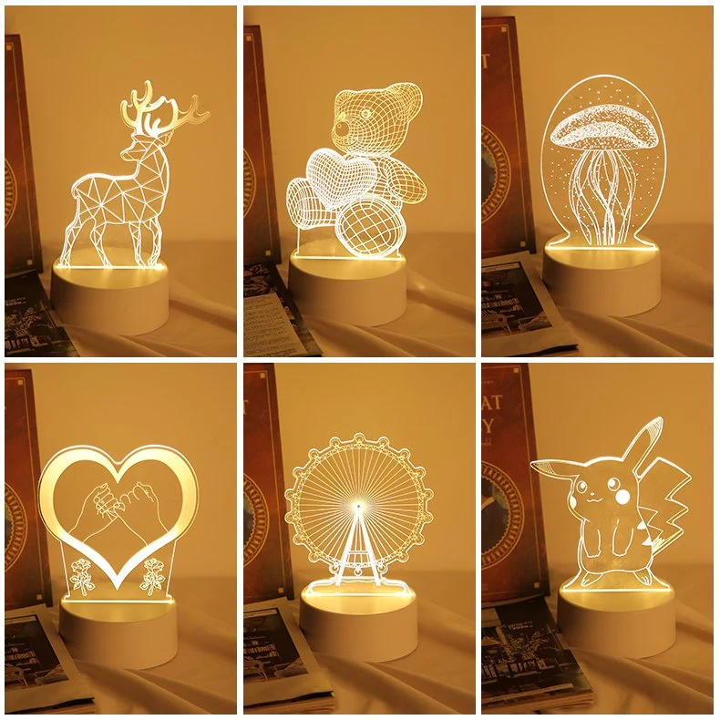 Nuevo diseño en 3D de 3W Iluminación Regalo USB de carga Cambio de color de Decoración Decoracion luces nocturnas Lámpara de mesa 3D de la luz de noche