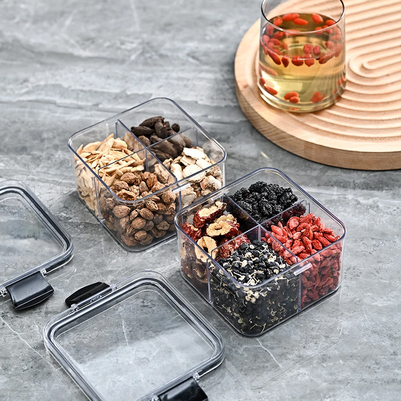 4 in 1 Moisture Proof Plastic Grain Tea Storage Box Dry Food Container with Plastic Lid Kitchen Accessories