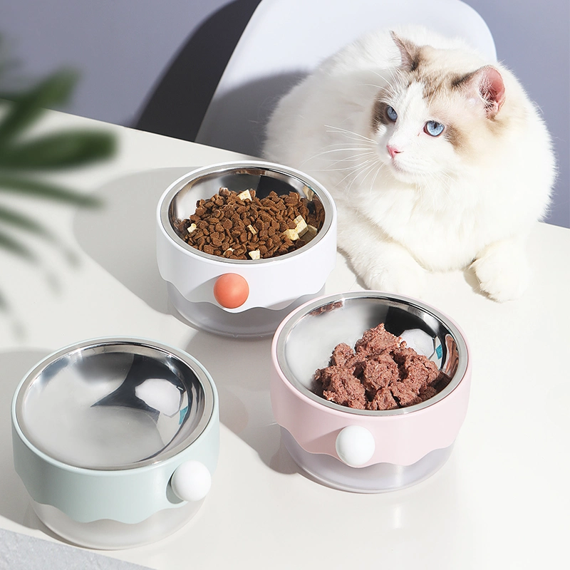 Luxury Stainless Steel Pet Bowl ABS 2 in 1 Round Cat Feeder Food Bowl for Dog Cat