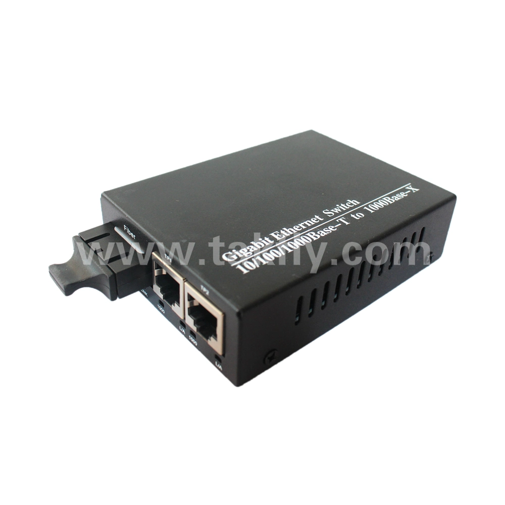 10/100m Single Mode Dual Fibers Sc20km Media Converter with 2 RJ45 Ports