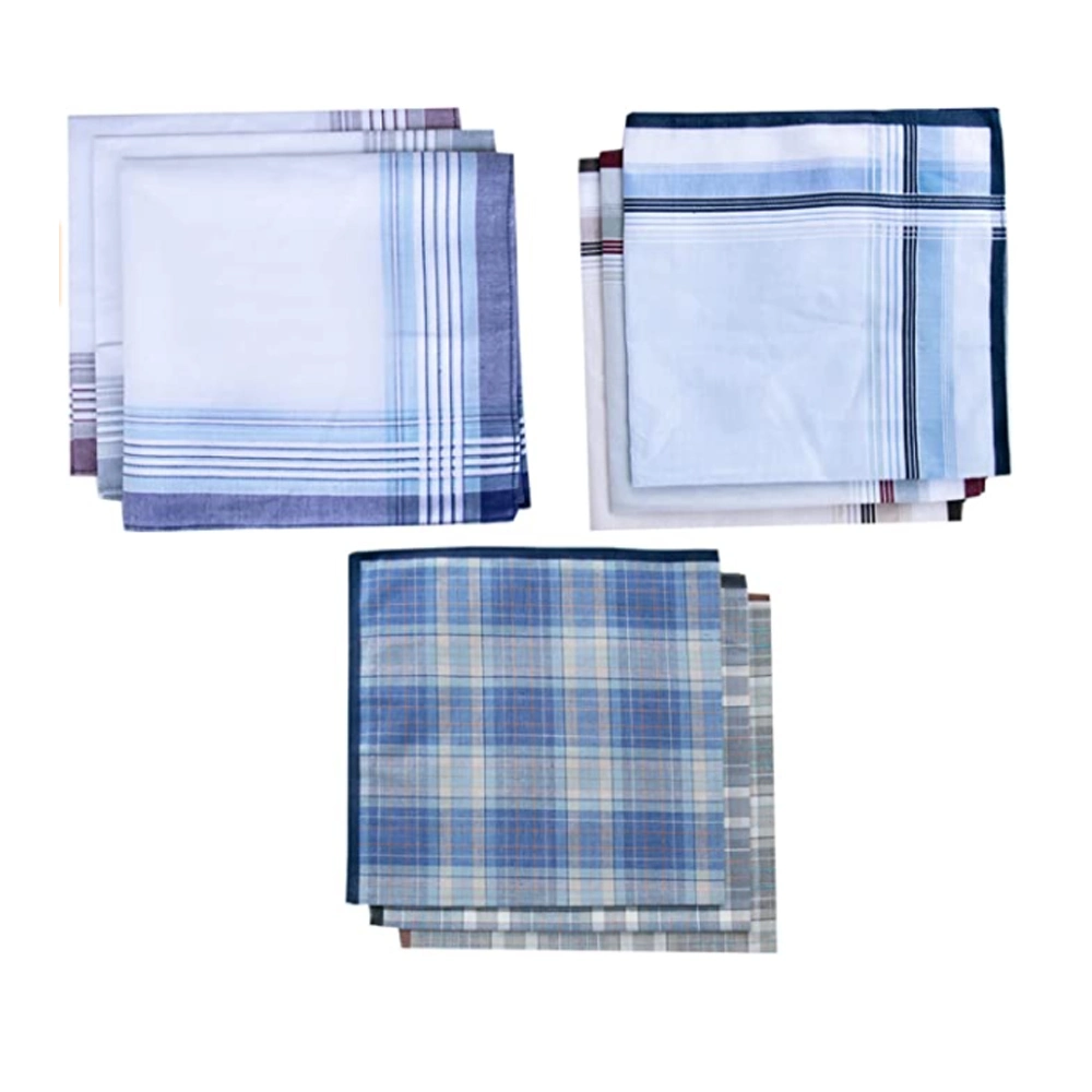 Assorted Pack of Mens White Color Border Cotton Handkerchiefs