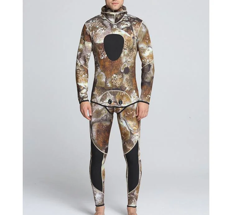 5mm High-Elastic Camo Neoprene Spearfishing Wetsuit with Hoodie