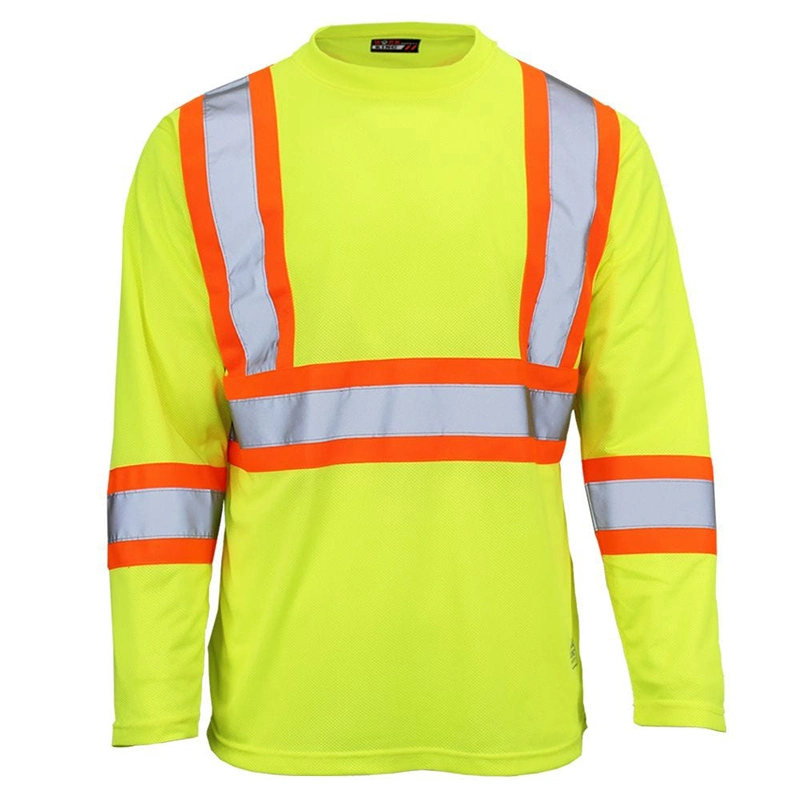 Fabricant T-shirt de travail réfléchissant de sécurité Hi Vis pour hommes Chemise longue de sécurité réfléchissante pour route