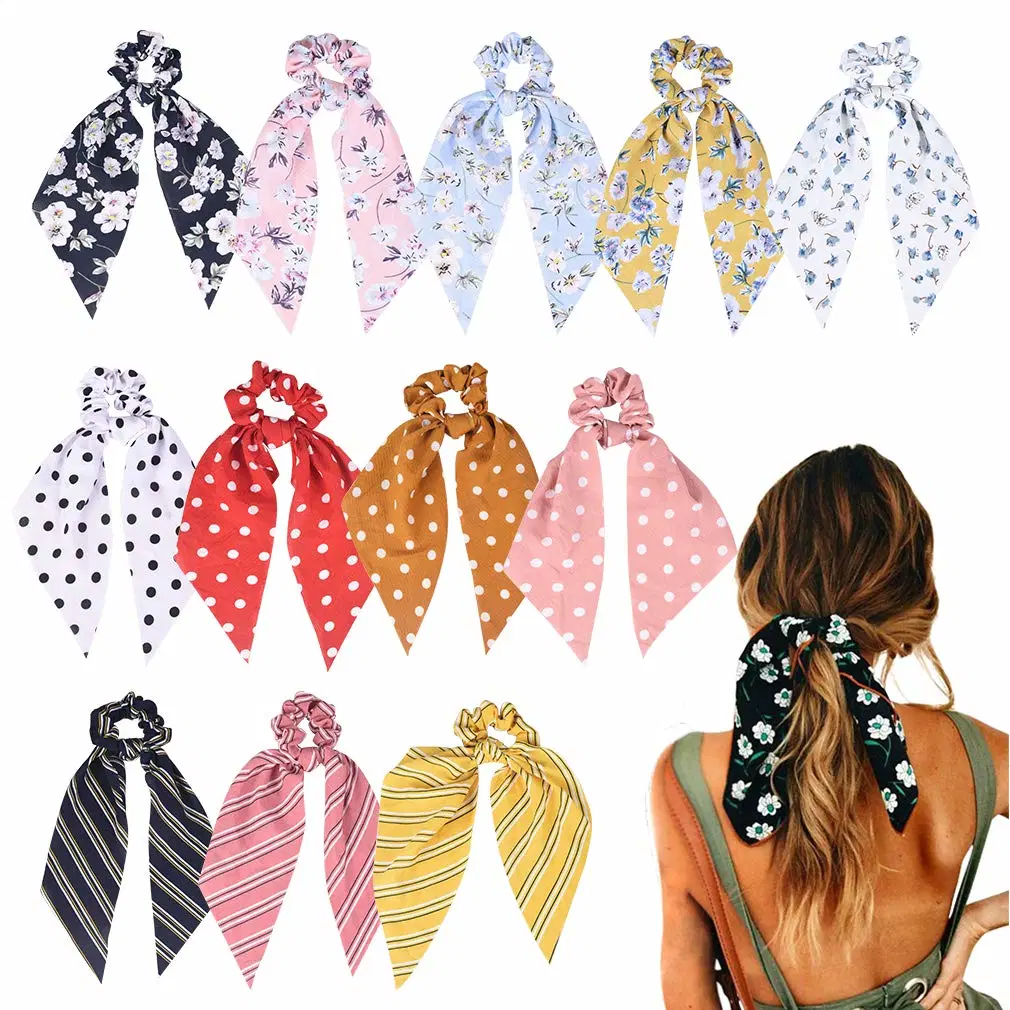 Accessories Vintage Chiffon Floral Scrunchie 12 PCS Hair Scarf Hair Scrunchies