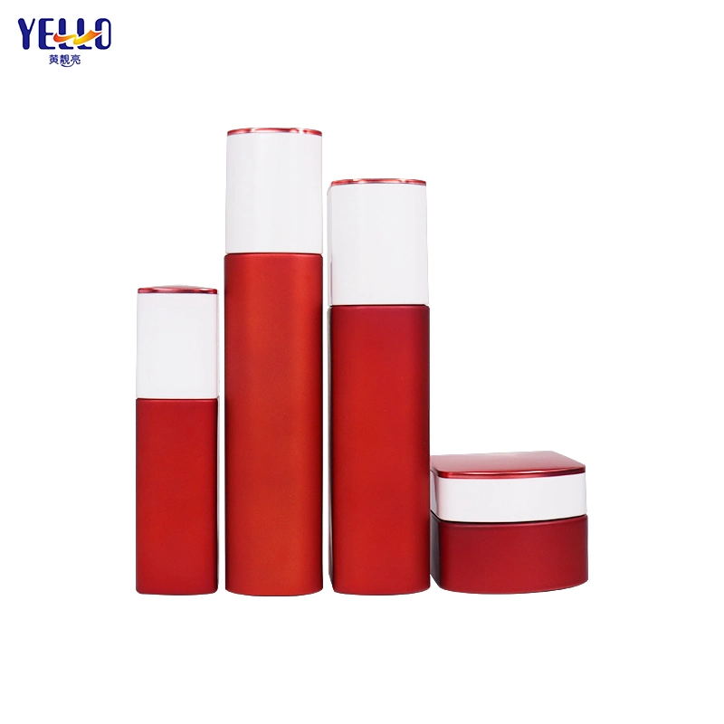 Factory Customized Eco Empty Red Frosted Glass Lotion Pump Bottles and Cream Jar Packaging