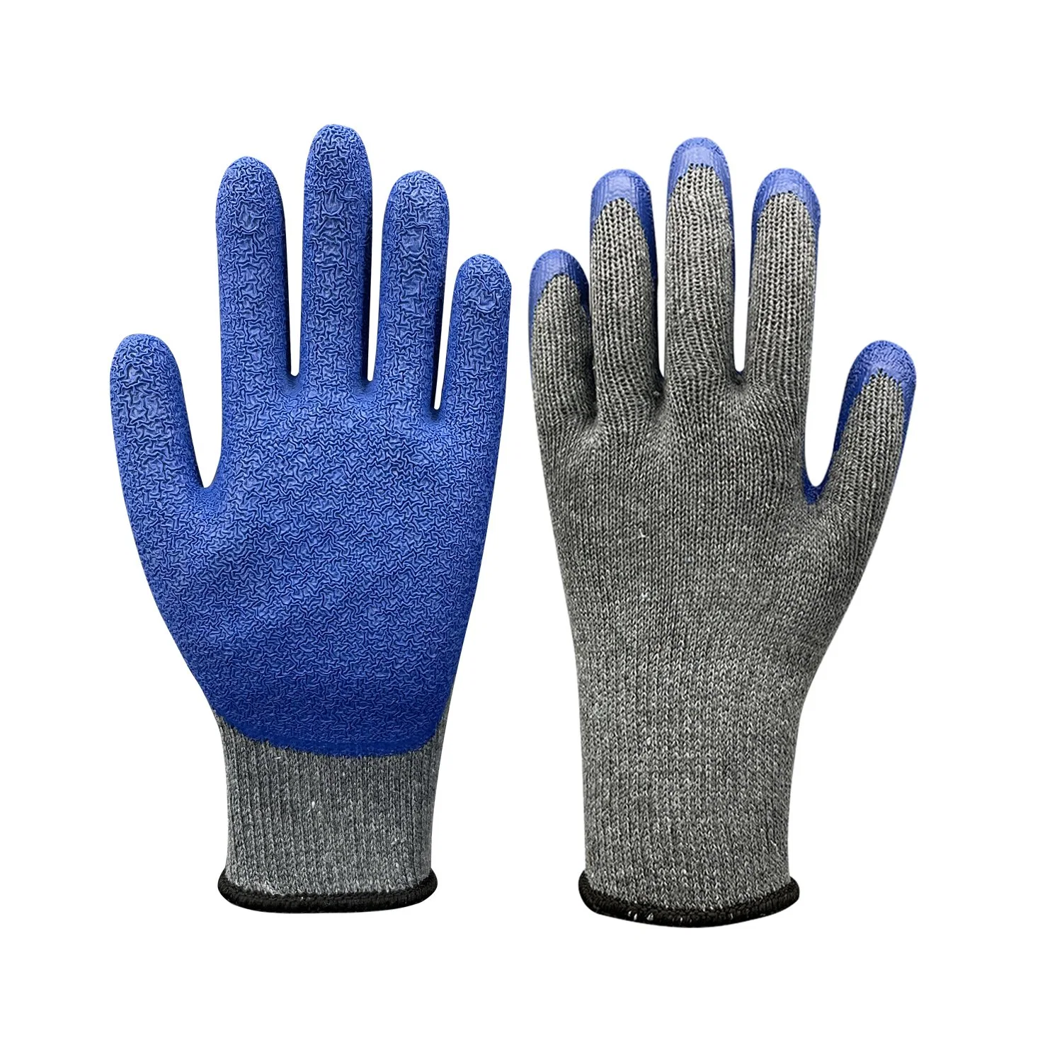 Gant de protection en gros de Chine, bleu froissé / enduit de latex / caoutchouc, prix du guante de sécurité pour les gants de travail / travail pour la main-d'œuvre / construction / industrie.