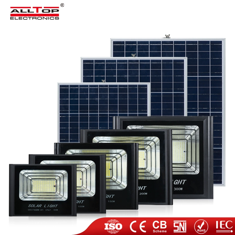 Alltop High quality/High cost performance  Large Capacity Battery Remote Control IP66 Outdoor SMD 50 100 150 200 Watt Solar LED Flood Light
