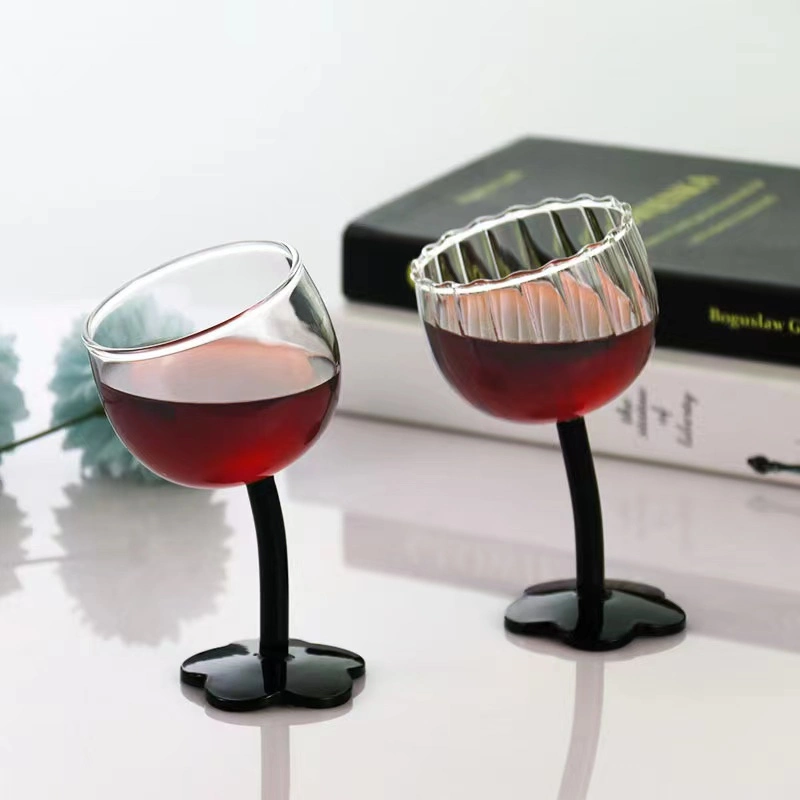 Flower Shape Crooked Stem Goblet Glass Cocktail Wine Glass