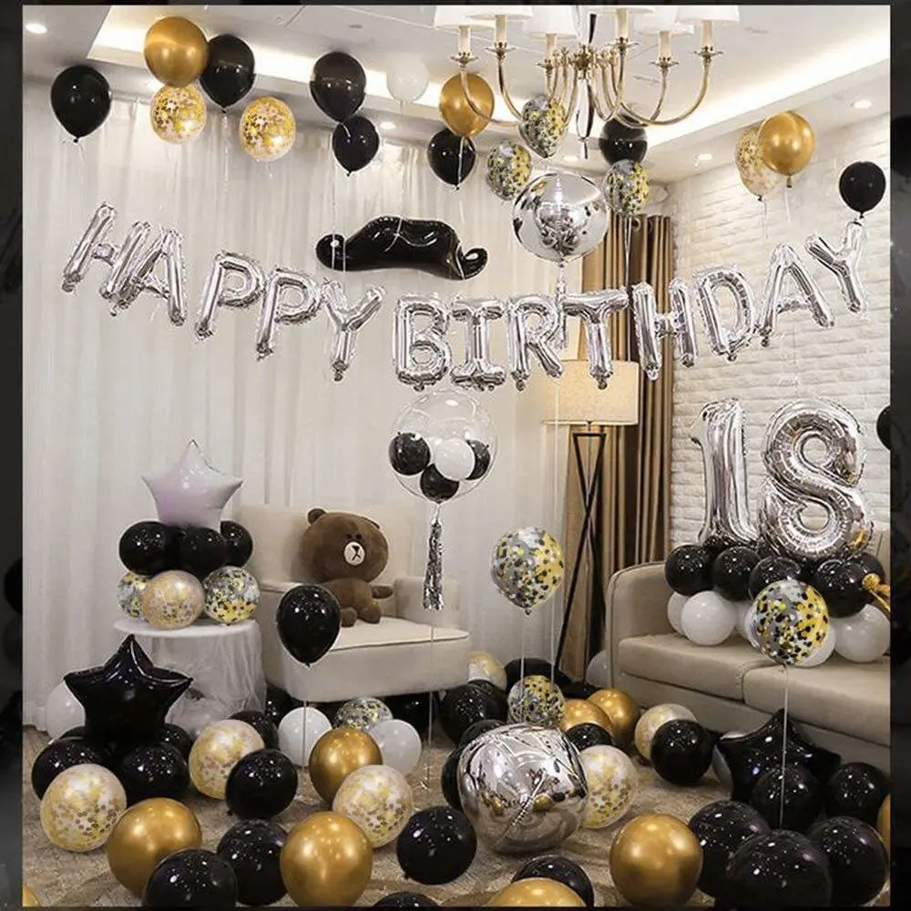 Wholesale/Supplier Happy New Year Balloon Set 12'' Black Gold Latex Confetti Balloons for Anniversary New Year's Party Decor Supplies