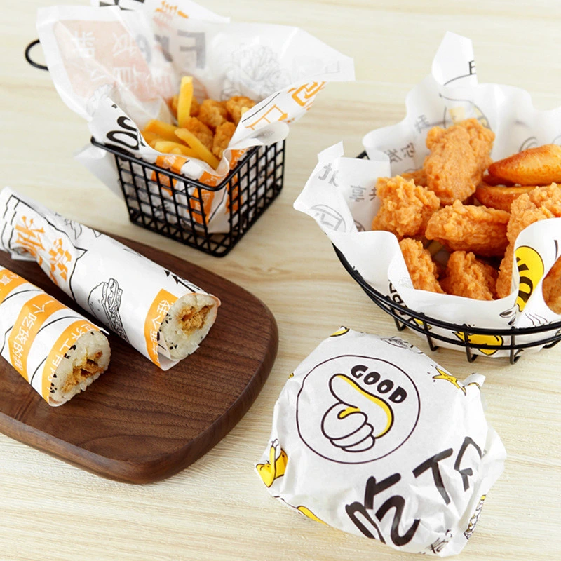 Food Grade Custom Logo Printed Wax Hamburger Fried Chicken Fries Grease Proof Sandwich Paper