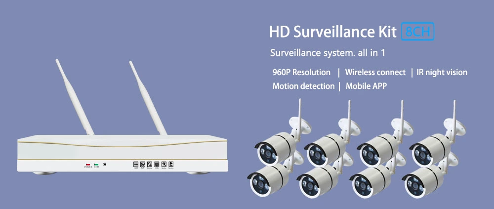 CCTV System 960p 8CH HD Wireless NVR Kit Outdoor IR Night Vision IP Camera WiFi Camera Kit Home Security System