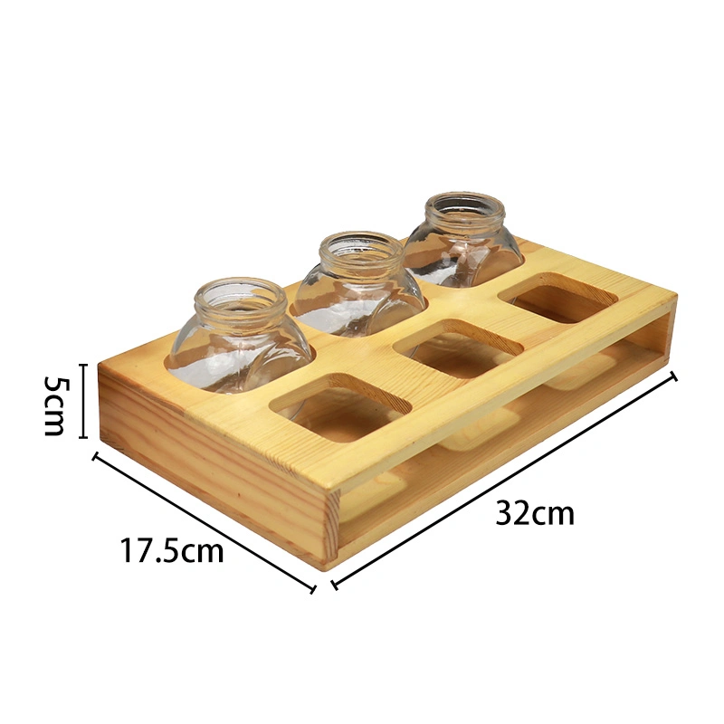 Natural Smooth Wood Edges 3 Glass Jar Wooden Packing Box