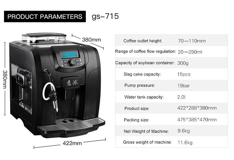 Moedor de café Maker 715 Espresso Bateria inicial marcação 15 Italiano de aço inoxidável do tipo Desktop