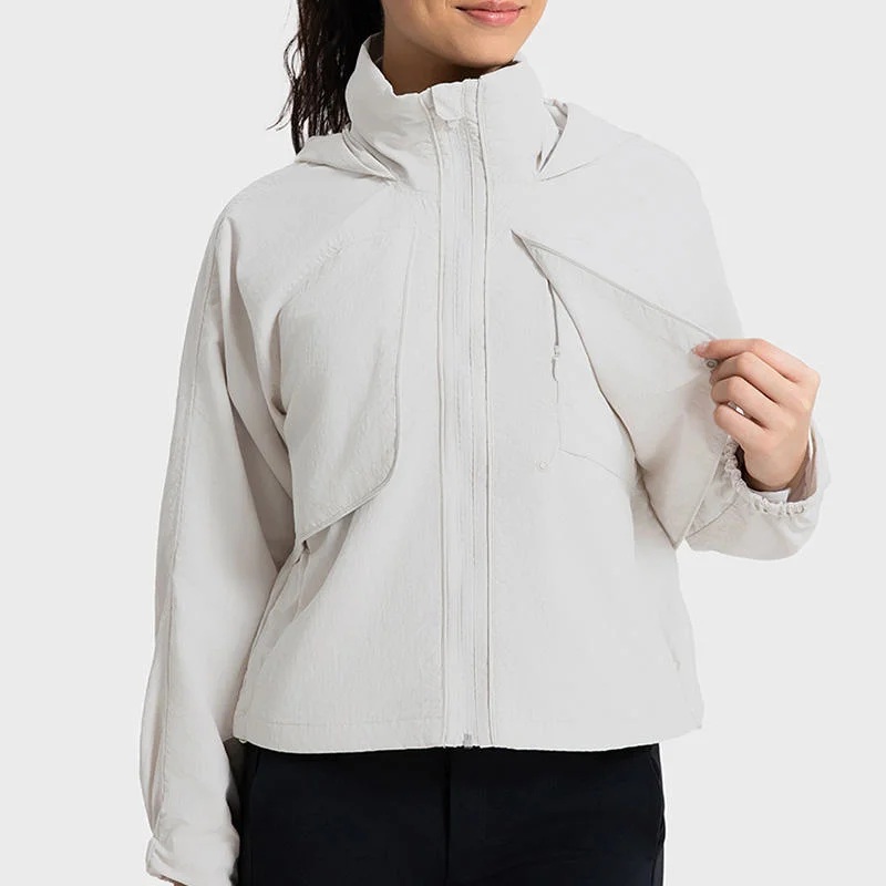 Women Athletic Outdoor Workout Wind Proof Quick Dry Coat Sports Running Lightweight Jackets with Hidden Pockets