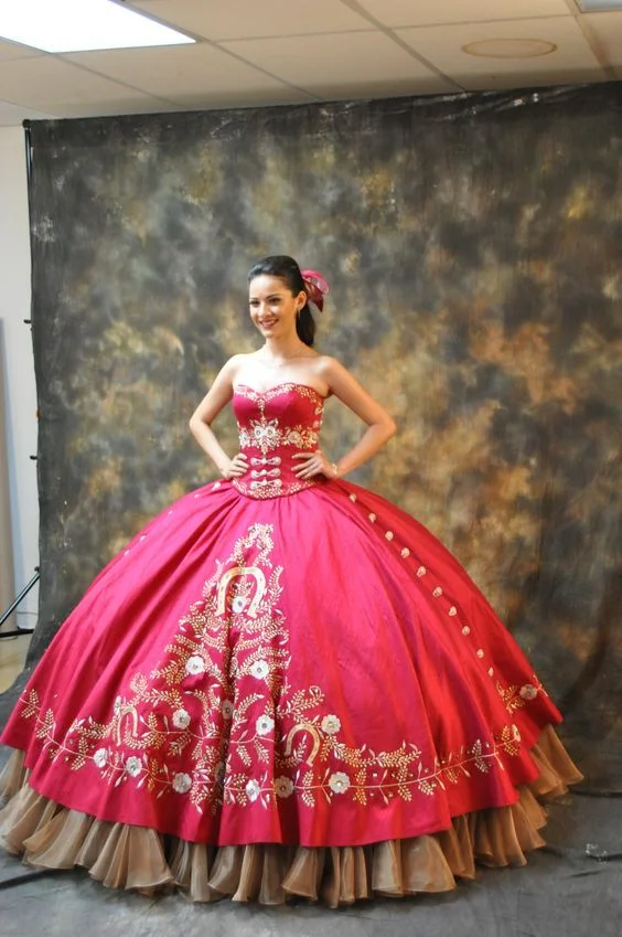 Bordados Sweetheart Ball Gowns Fuchsia Coffee Spanish Quinceanera Dresses Z7005