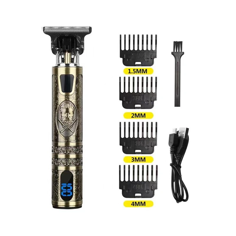 Novo produto aparador de cabelo LCD sem fios eléctrico Barber Professional Máquina de corte de cabelo Gold Silver