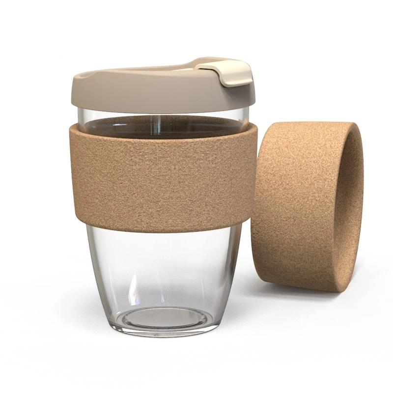 8oz 12oz 16oz Coffee Tea Milk High Borosilicate Glass Cup with Silicone Lid and Cork Sleeve