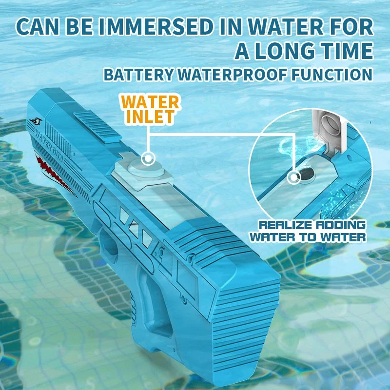 Pistola de agua eléctrica de tiburón para niños adultos pistola de agua automática Batería Super Soaker resistente al agua poderosos juguetes de tiro al agua