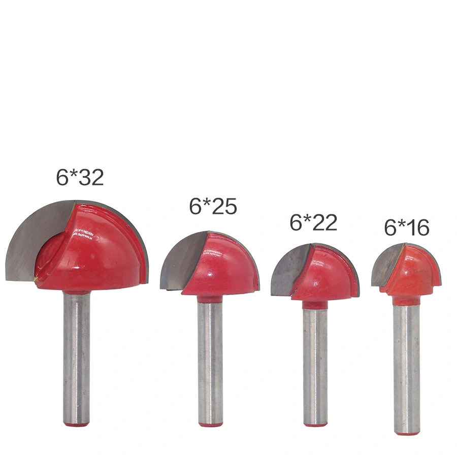 4-Pieces Set of 6mm Shank Core Box Router Bit Solid Carbide End Mill Cutter Wood Profile Cutter Cutting Tool Fresas CNC Woodworking Milling Tool Ferramentas