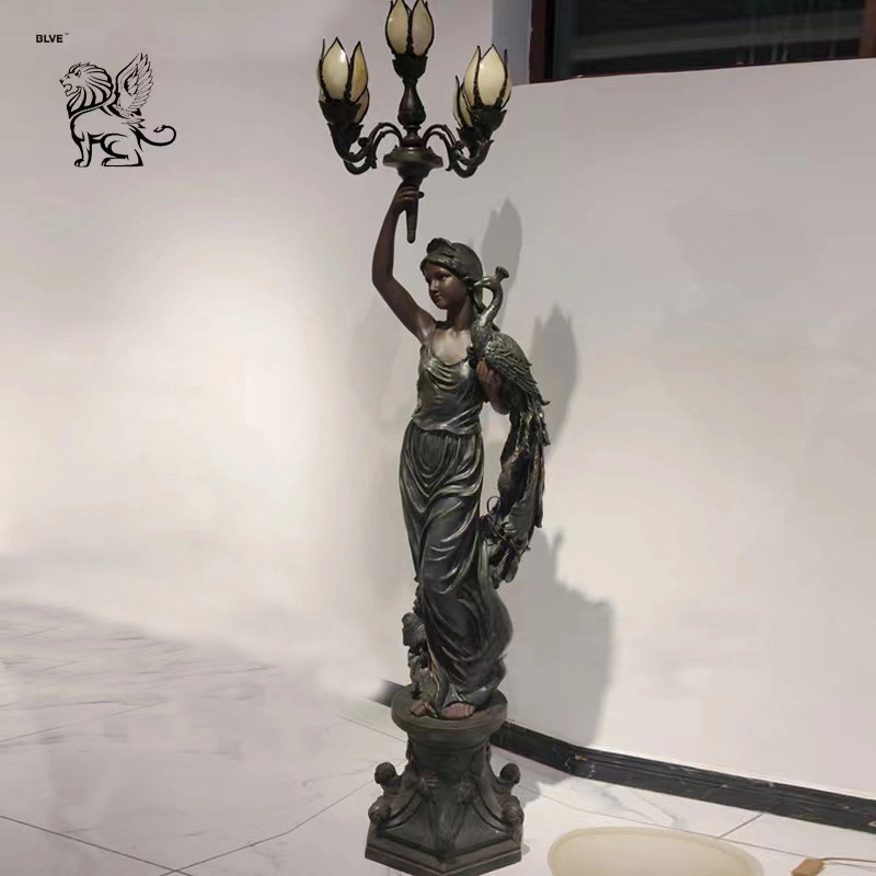 Garten Antike Metall Life Size Elegante Lady Lampen Skulptur Bronze Frauen Statuen Lamp Factory