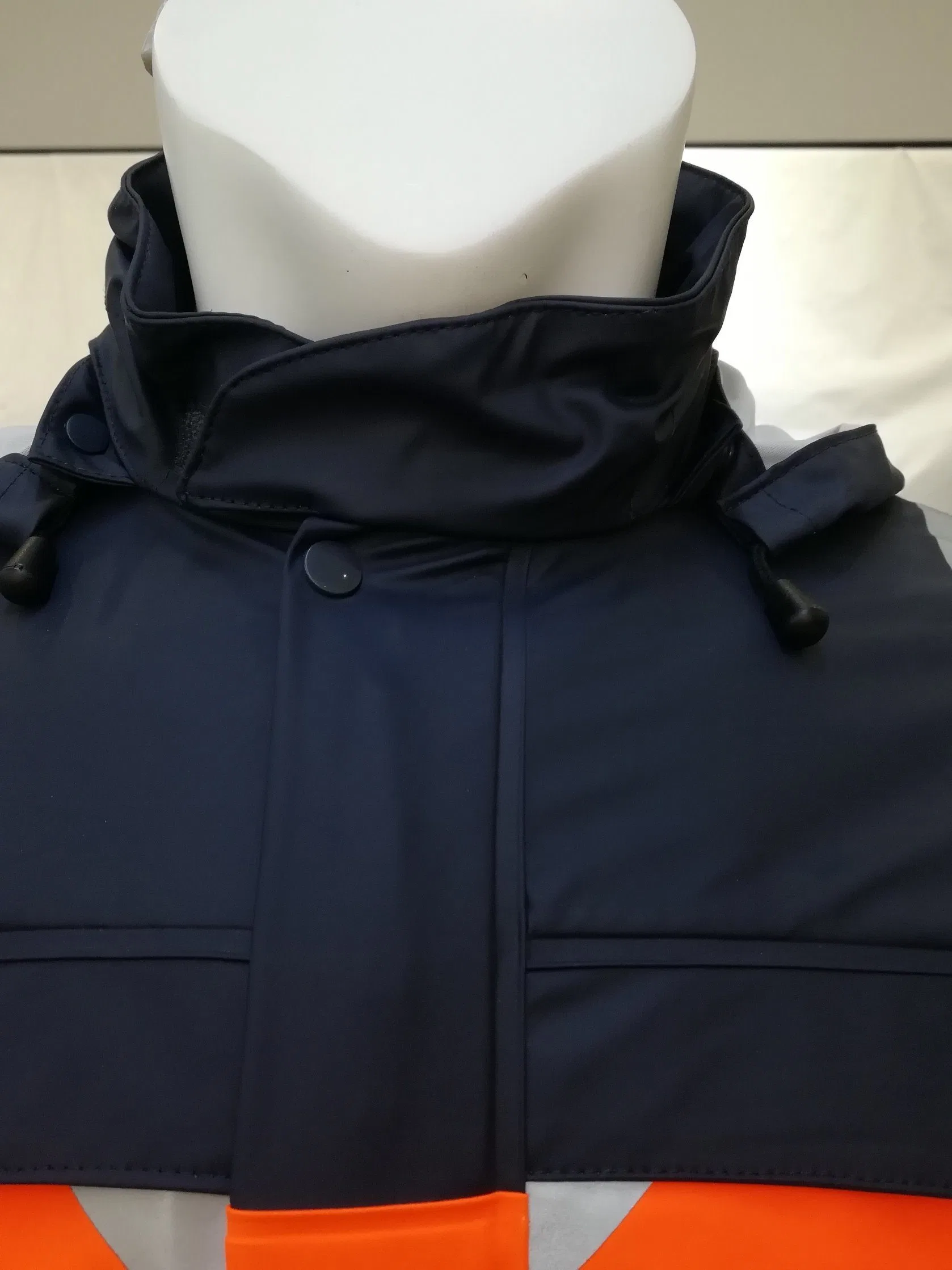 Attached Hood Rain Jacket Adjustable Velcro Cuffs Reflective Safety Clothing