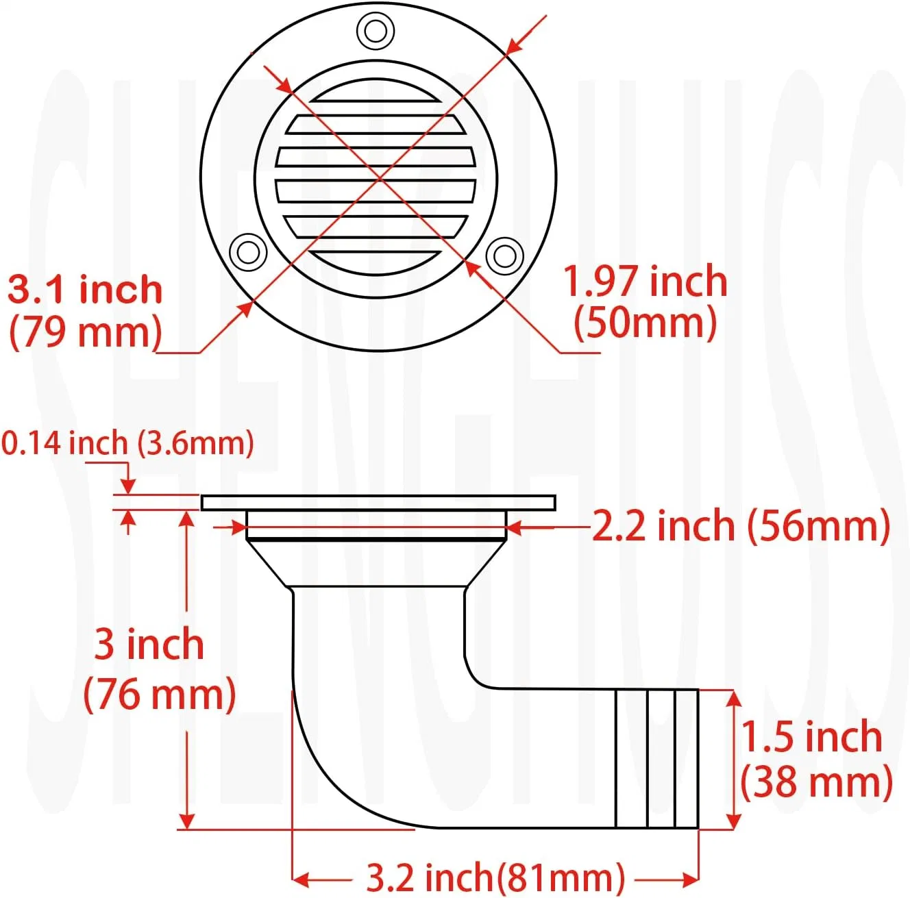 90 graus Marine Inox 316 Boat Thru Hull Deck Drene a tampa de drenagem da plataforma de abrasão