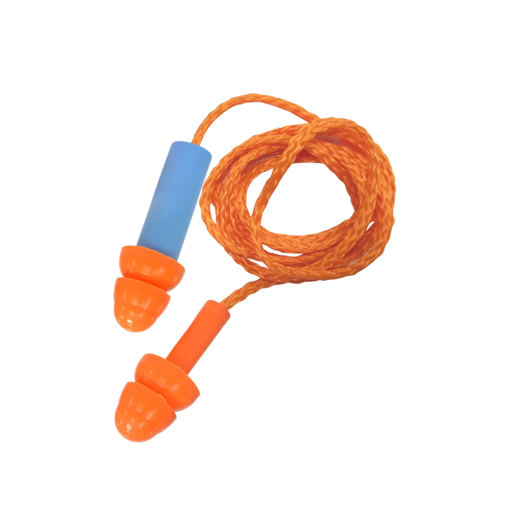 Auricular económico de dos capas de color naranja con cable de nylon y 24dB para Ruido Prueba