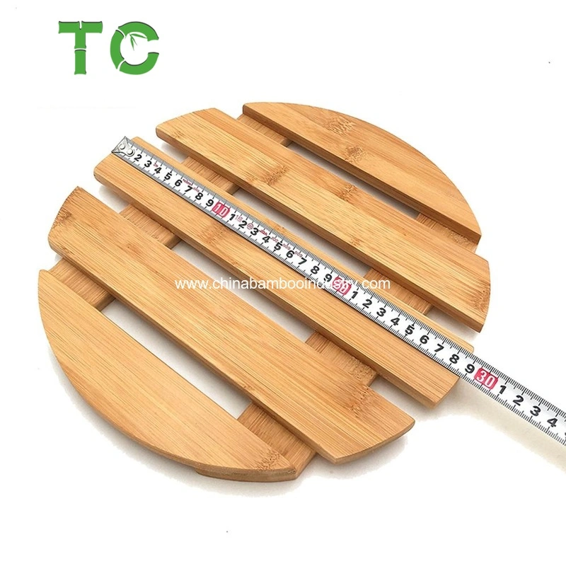 Round Bamboo Bathroom Shower Mat with Non-Slip Rubber Feet