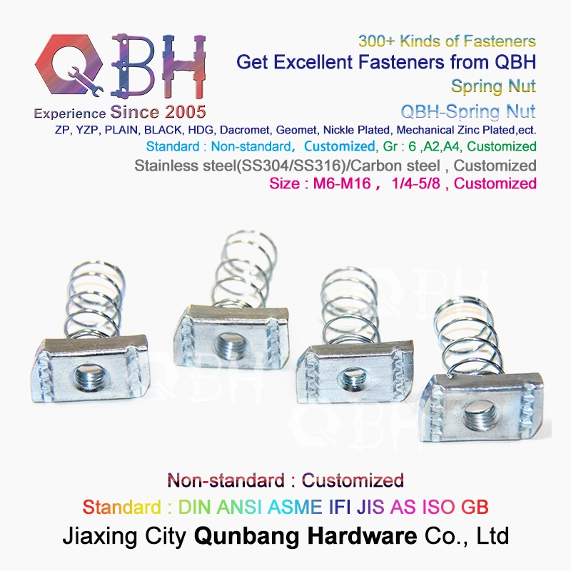 Qbh Aluminium Profile Customized Carbon Stainless Steel Zp/Yzp/Plain/Black/HDG/Dacromet/Geomet/Nickle Plated/Mechanical/Zinc Plated T Spring Nut Channel Fitting