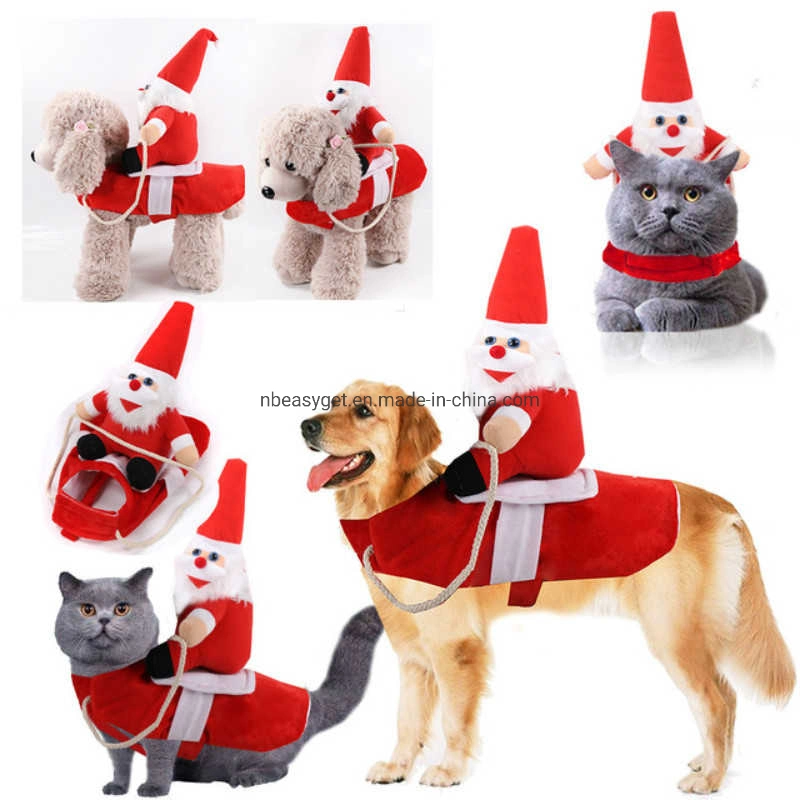 Dog Santa Claus Riding Christmas Costume Funny Pet Cowboy Rider Horse Designed Dogs Cats Outfit Clothes Apparel Party Dress up Clothing Esg12467