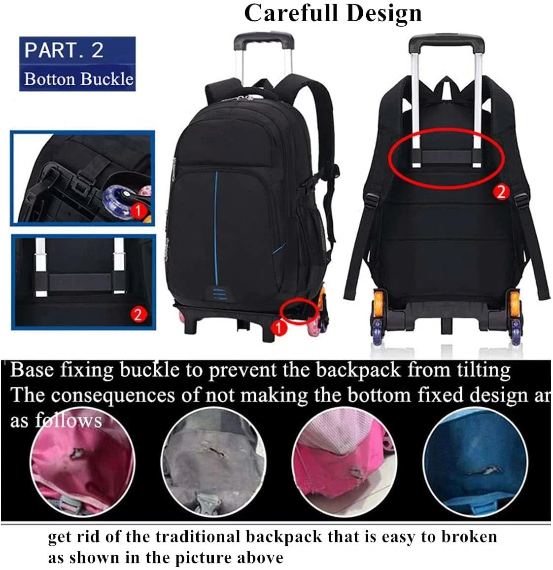 Primary Trolley Backpack Kids Rolling Bag Travel Luggage for Teens
