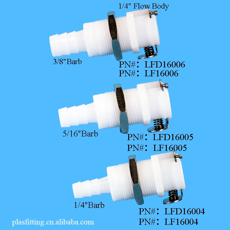 1/4" 5/16"Od Tubing Push in Medical Panel Mount Shut off Plastic Quick Disconnect Tube Bulkhead Coupling