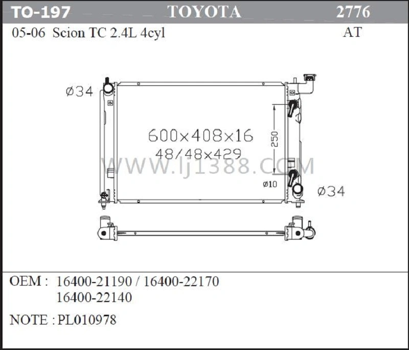 Radiateurs de voiture haute performance pour Toyota Scion (OEM16400-21190/22170/22140)