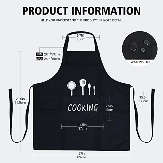 شعار مخصص طهو مطبخ قابل للضبط Apron Waterlالمقاوم للمياه،′ S Aprons مع جيبين للرجال والنساء