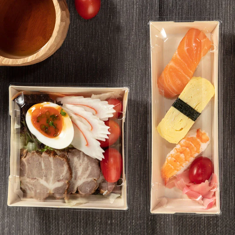 Biodegradable Disposable Ecofriendly Wooden Take out Pastry Cake Lunch Sushi Tray Box