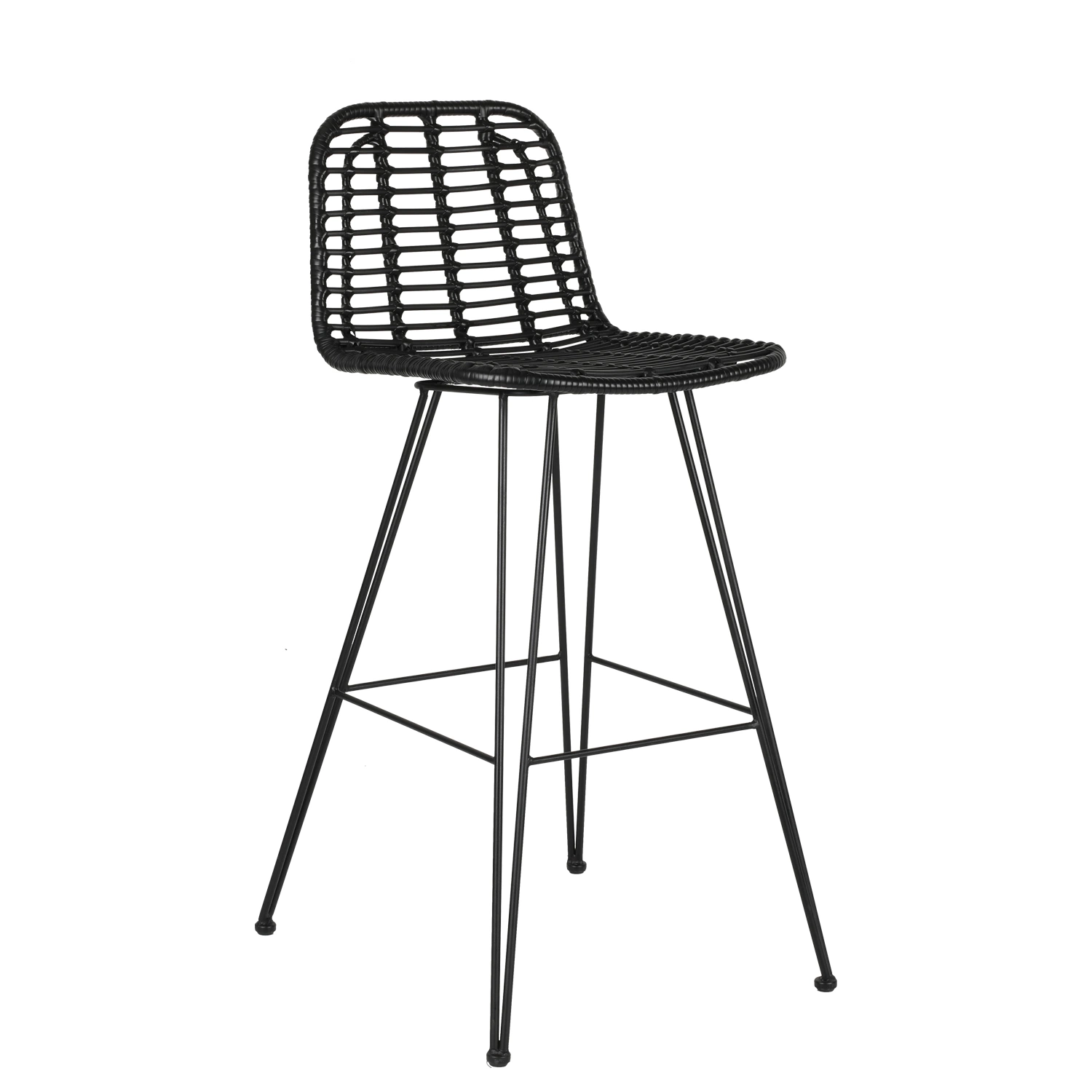 Modern Durable Metal Bar Stool High Bar Rattan Wicker Bistro Chair for Bar