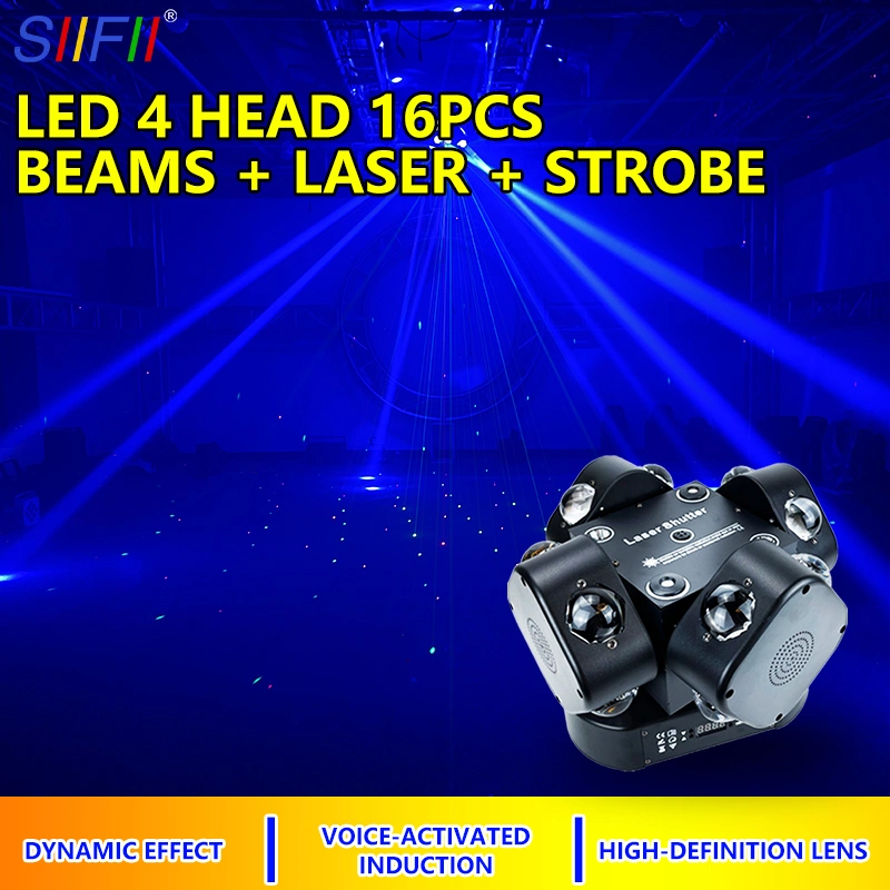 Neue Bühne Beleuchtung Ausrüstung Party 16X10W 4 Köpfe RGBW Laser LED-Diskscheinwerfer mit beweglicher Kopfbewegung