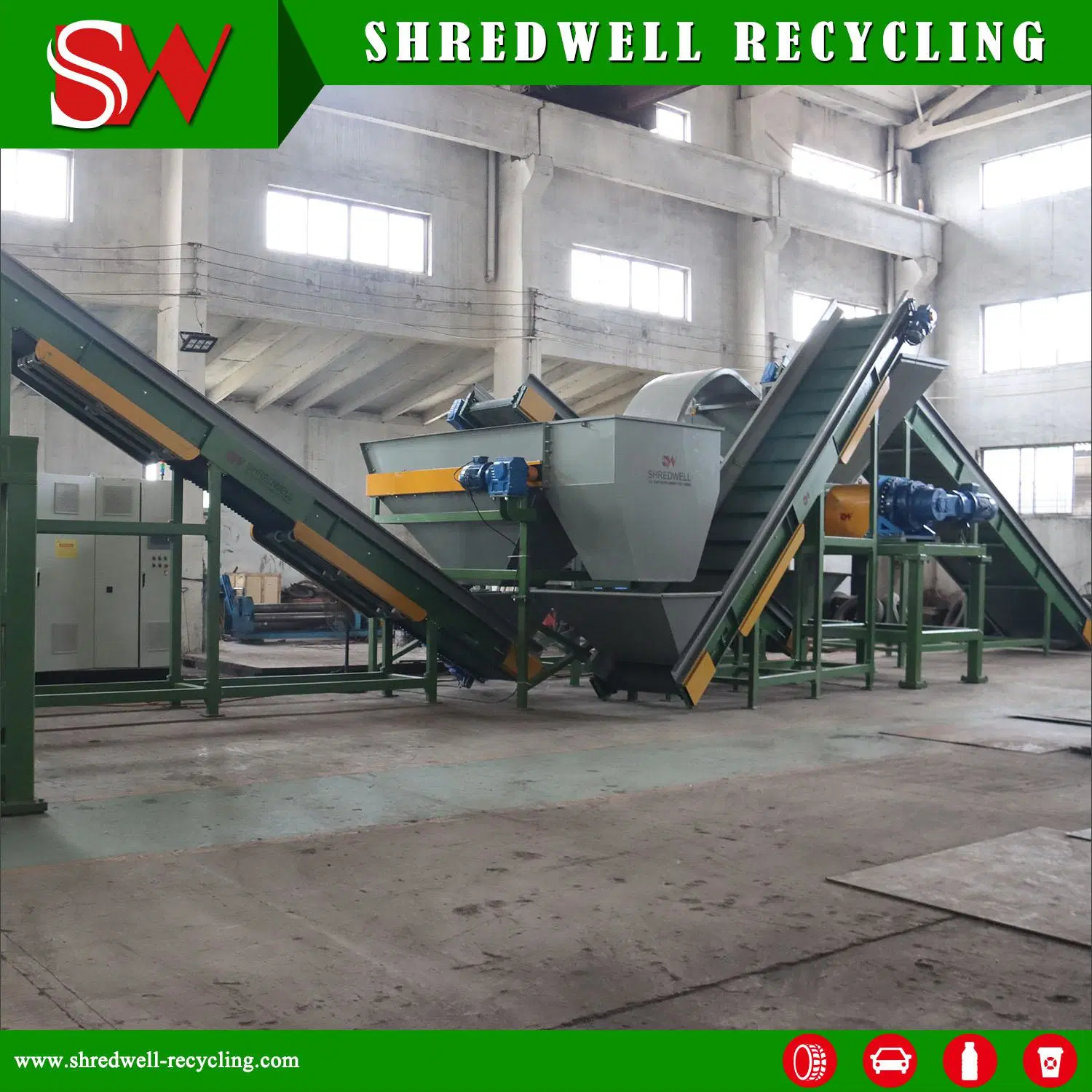 Energy-Saving Waste Tire Recycling Shredder Plant with Fast Changing Knives