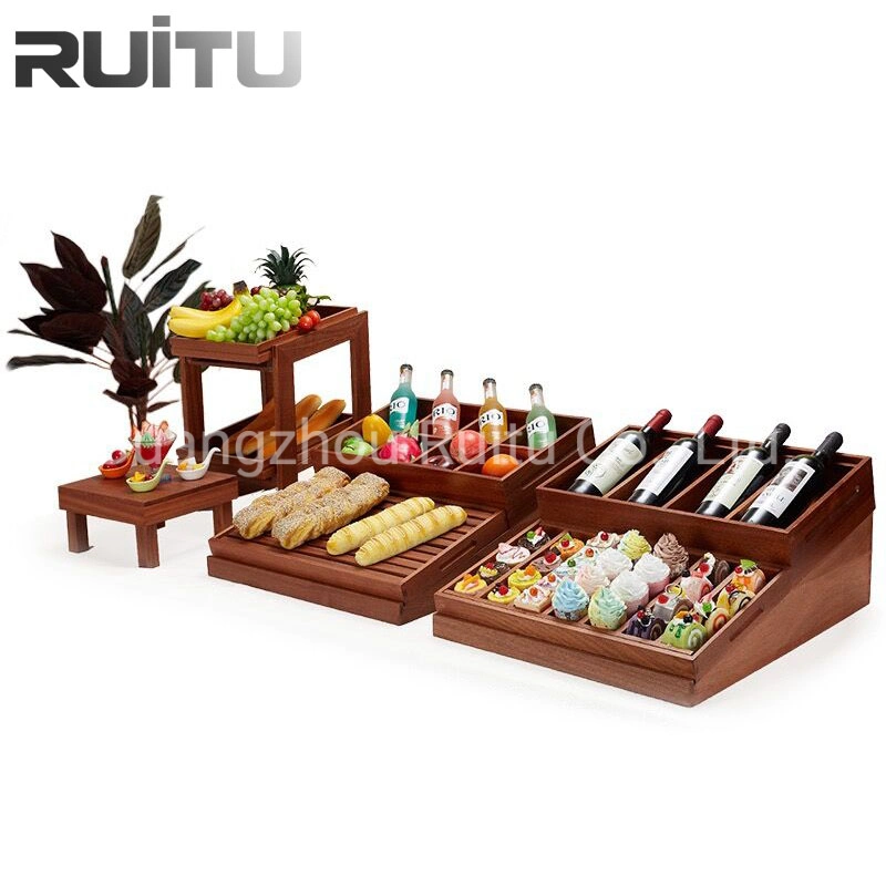 Buffets Restaurants Equipment Dinnerware Shelf Sapele Wood Buffet Catering Food Bread Display/ Wooden Bread Display Rack Stand