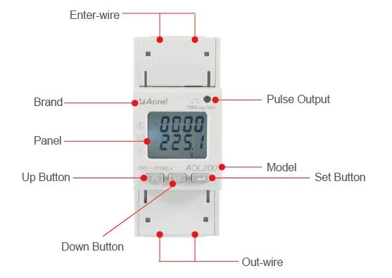 Acrel Adl200 medidor eléctrico monofásico de Factor de Potencia Medidor con 10 (80) a 220 V