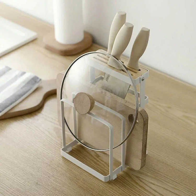 Iron Knife Block Cutting Board with Knife Storage Holder