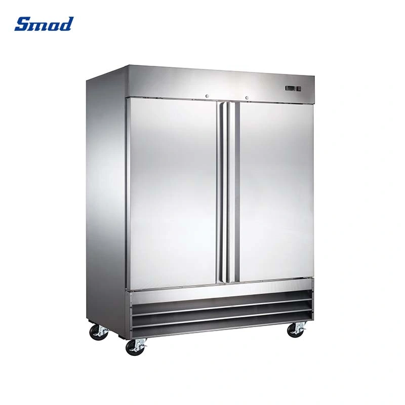 Wholesale Fan Cooling Restaurant Inverter Compressor Side Double Door Stainless Steel Display Cooler Upright Commercial Showcase Refrigerator for Kitchen Use