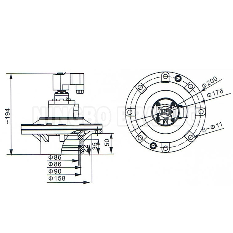 3,5'' Ventilblock Für Volleintauchmagnet-Impulsstrahlmembranventil Für Staubsammler 24VDC 110VAC 220VAC