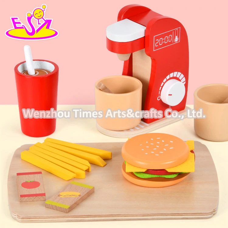 Conjunto de máquinas de café pré-escolares de madeira pré-escolar Hot Sale com Play Food W10d528