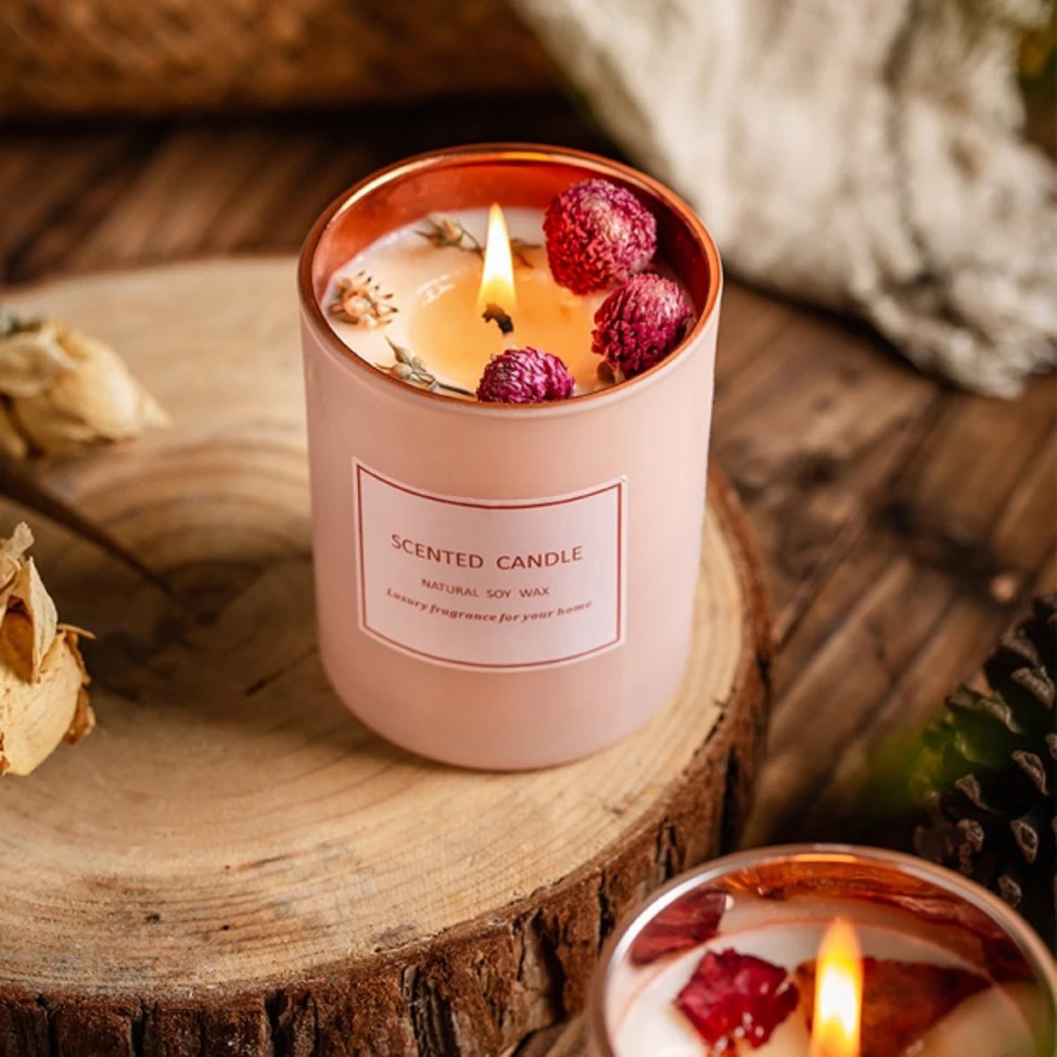 Copo com revestimento rosa Flor seca aromaterapia aromaterapia velas com aroma disposição Oferta de melhor Amigo do casamento da mão Candle