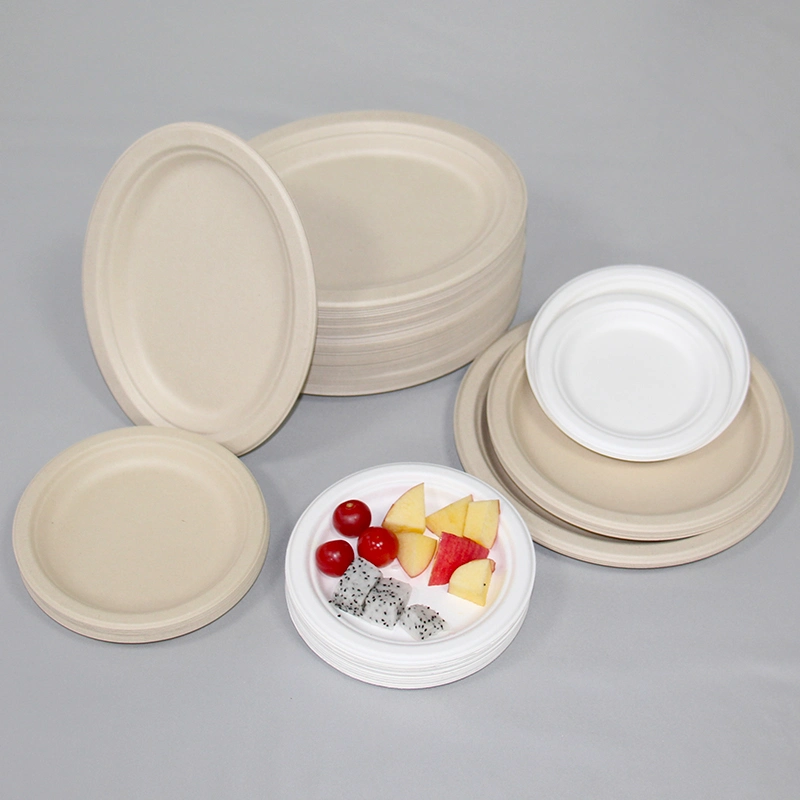 Eco-Friendly 9inch Sugarcane Bagasse Pulp Party Dinner Oil-Proof Food Cake Compostable 3 Compartments Biodegradable Packaging Disposable Paper Plate