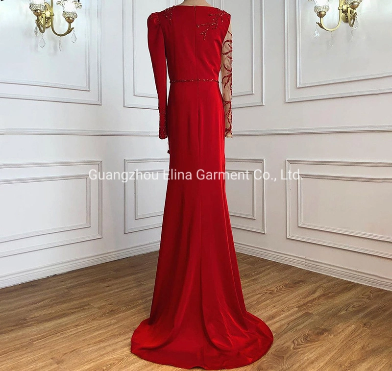 2021 Hot Selling Sex Beading Ball Dress Luxury Red Evening Party Frock Mermaid Bridesmaid Gowns Plus Size