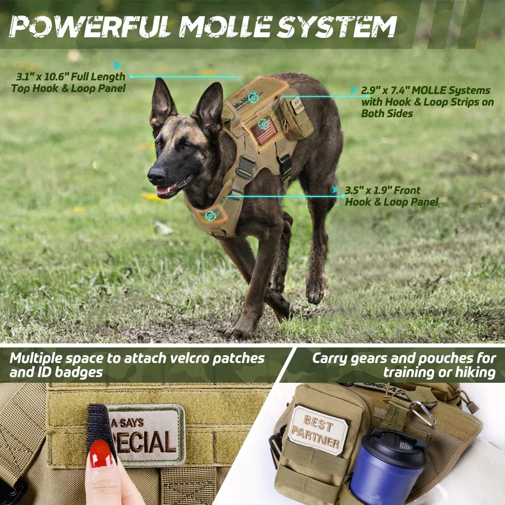 Tactical Dog Harness Vest Military Working Dog Molle Vest No-Pull Training Harness for Large Breeds