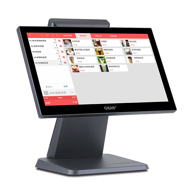 Fábrica profesional POS PC Diseño exclusivo POS Soporte de ordenador Personalizar Logotipo Terminal de registro de efectivo sistema Intel Core Touch POS