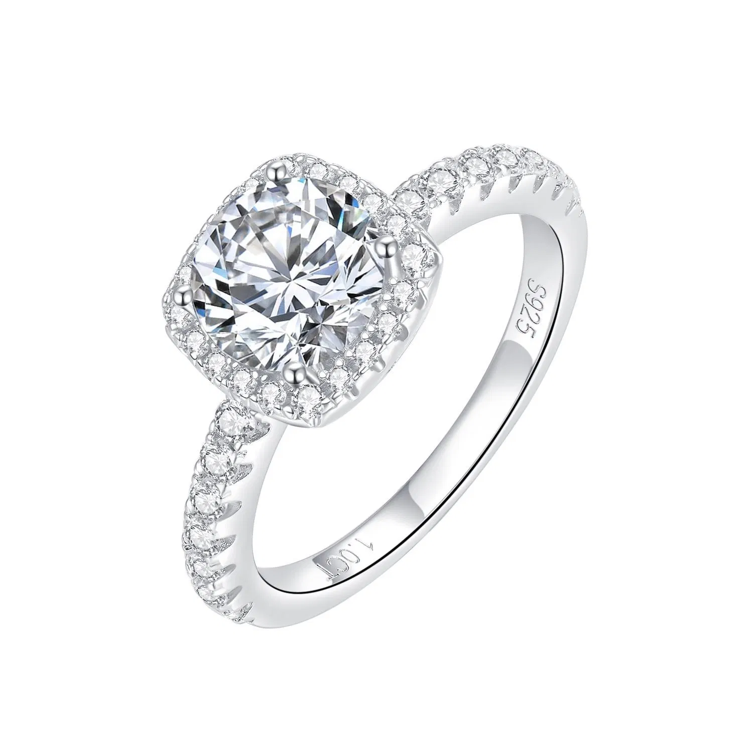 Moissanite anillo de boda Bolsa cuadrada de lujo para mujer 3 Carat Sterling Plata